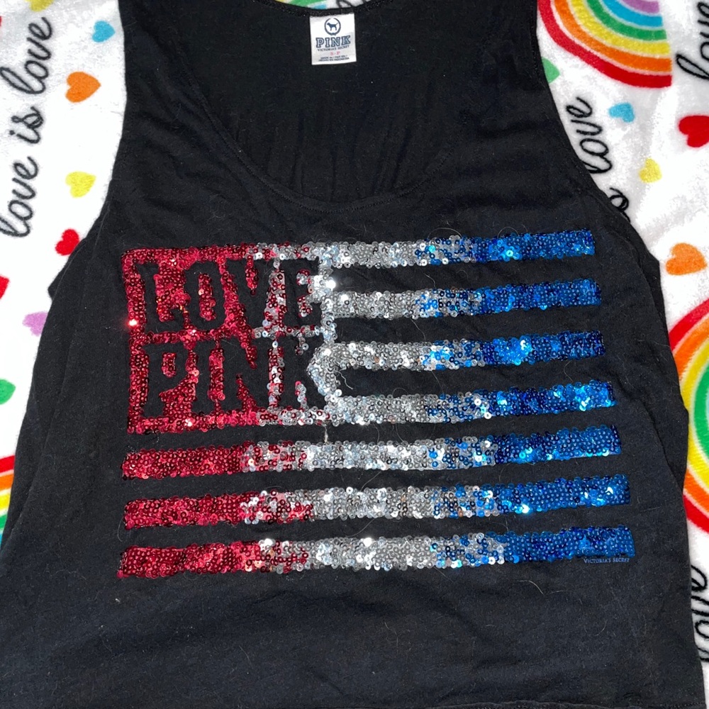 Cropped PINK BLING American Flag Tank Top